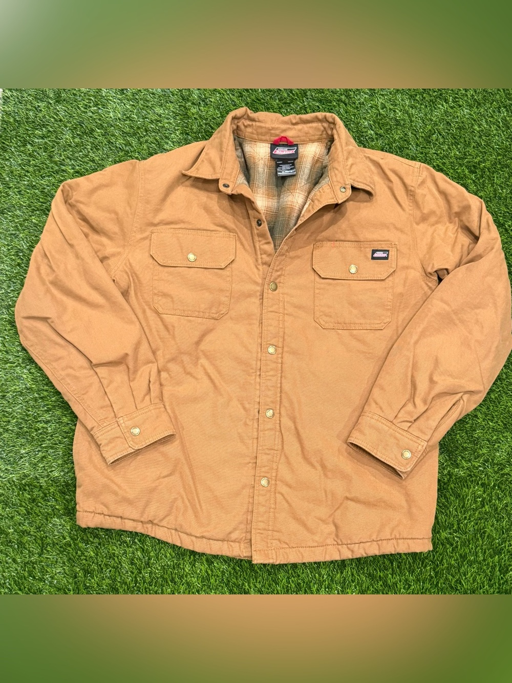 Dickies Men’s Flannel Cotton Shirt Jacket Brown Solid Long Sleeve Pockets XL